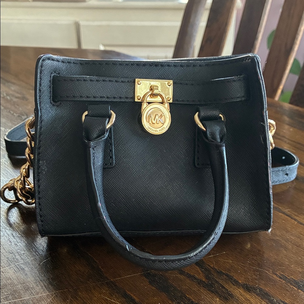 Michael Kors Mini Black Satchel with Gold Hardware